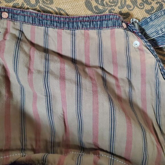 Vintage Sundance Denim Dress Bib Overall Maxi Cotton Brown Pinstripe Size 8 Y2K - Picture 5 of 11